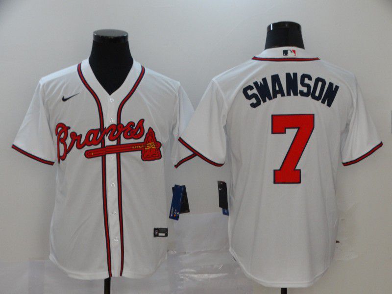 Men Atlanta Braves #7 Swanson White Nike Game MLB Jerseys